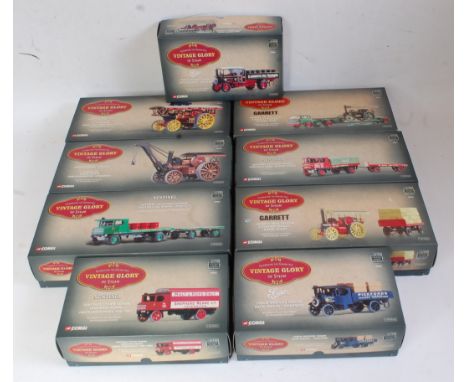 A Corgi Vintage Glory of Steam boxed diecast group, 9 examples to include a Foden drop-side wagon with crates, a Foden drop-s