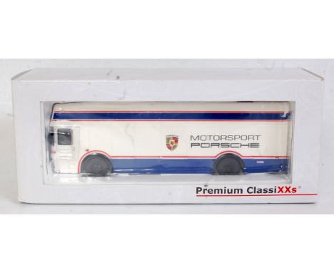 A Premium Classixxs 1:43 scale limited edition model of a Porsche motor sport racing car transporter, limited edition 1/1000 