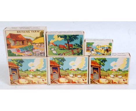 Six various boxed Britains picture pack farm series sets to include No. 5037 one girl feeding chickens, one cock, and one hen