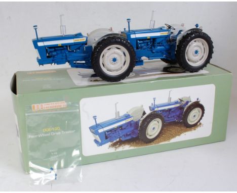 A Universal Hobbies No. UH2703 1:16 scale model of a Doe 130 four wheel drive tractor, comprising of blue, white and grey bod