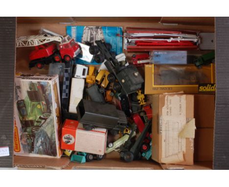 One box containing a quantity of mixed vintage and modern release diecasts to include Dinky Toys, Solido, Majorette, and othe