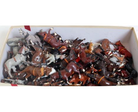 One tray containing a quantity of mixed modern and vintage release lead and hollow cast horseback, to include Suffolk Shire p