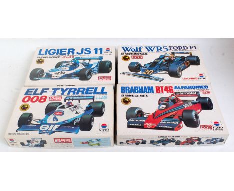 NITTO 1.28 scale Formula 1 plastic kits group, No.6 Brabham Alfa Romeo BT46 #2, No.5 Wolf WR5 #20 J.Scheckter, No.7 Ligier-Fo