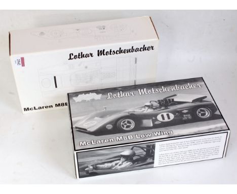 A GMP 1:18 scale model of a Maclaren M8B low wing, as driven by Lothar Motschendacher, appears as issued in the original plas