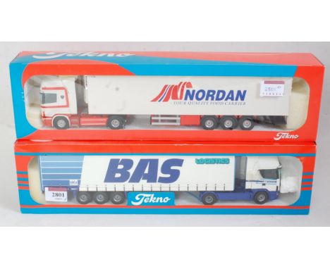 A Tekno 1:50 scale boxed Road Haulage diecast group to include a Scania 400 124L 4x2 tractor unit with Bas Transport curtains