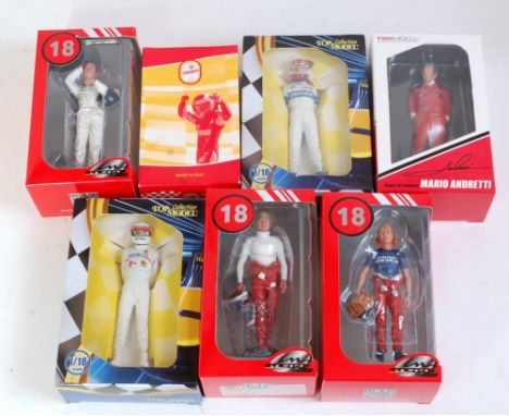 Seven various boxed 1:18 scale resin and plastic F1 driver figures to include a Top Collection model of Nelson Piquet, TSM Mo