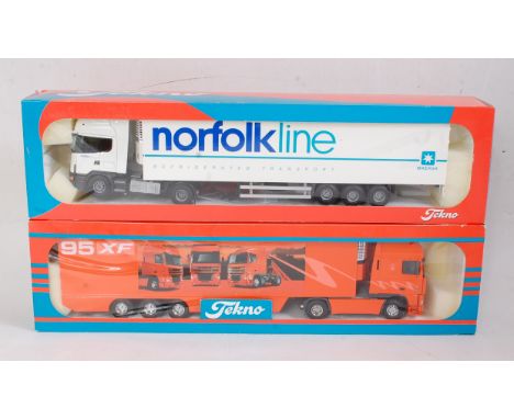 A Tekno 1:50 scale boxed Road Transport diecast group to include a Daf 95X 4x2 tractor unit with refrigerated trailer (demo t