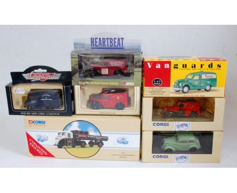 One box containing a quantity of mixed modern release public transport, commercial vehicles and saloons to include Vanguards,