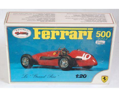 A Revival 1:20 scale plastic and white metal kit for Ferrari 500 1953 racing car, Article No. 85101/P, appears as issued