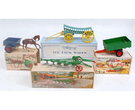 A Britains and Charbens series boxed farming implement group to include a Charbens the Farm Wagon, a Britains No. 138F four f