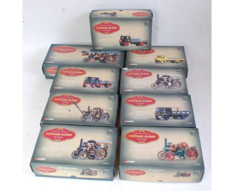 Nine various boxed Corgi Vintage Glory of Steam diecast vehicles to include a Fowler B6 stump cutter, Sentinel DG4 steam wago