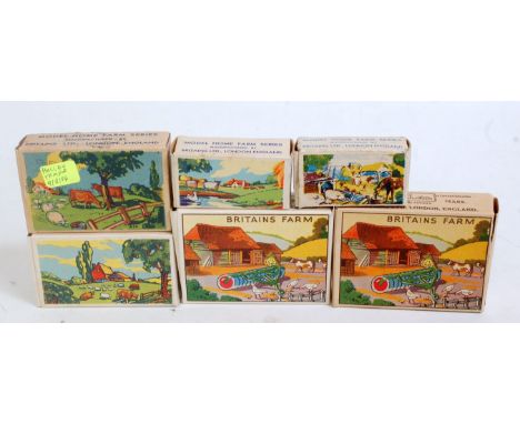 Six various boxed Britains picture pack farm series sets to include No. 5023 one horse and one trough, 2x No. 136F tractor ro