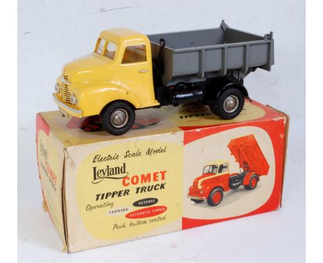 A Victory Models 1/18 scale plastic and electric model of a Leyland Commer tipper truck comprising yellow cab with black chas