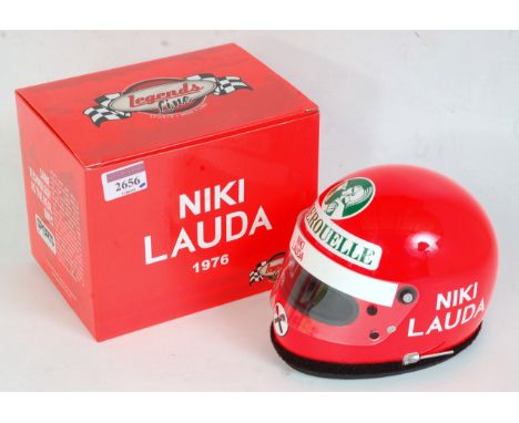 A KC Sports International 1:2 scale high quality miniature F1 replica helmet, Niki Lauda, 1976, appears as issued in the orig