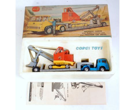 A Corgi Toys gift set 27 Priestman Cub shovel machinery carrier with luffing shovel load comprising blue cab and chassis with