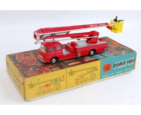 A Corgi Toys No. 1127 Simon Snorkel fire engine comprising red body with yellow interior and spun hubs with all firemen figur