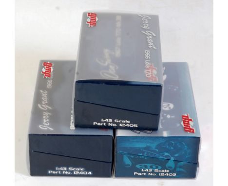 Three various boxed GMP 1:43 scale Jerry Grant boxed Lola 1966 T70 diecasts, all appear as issued, with original plastic slee