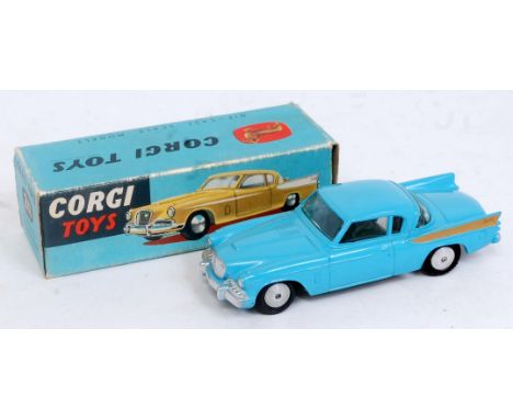 A Corgi Toys No. 211 Studebaker Golden Hawk Saloon comprising of light blue body with gold flash and spun hubs, in the origin