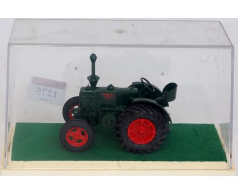 A D Godburn 1:32 scale white metal and resin model of a Marshall diesel tractor, comprising green body with red hubs and red 