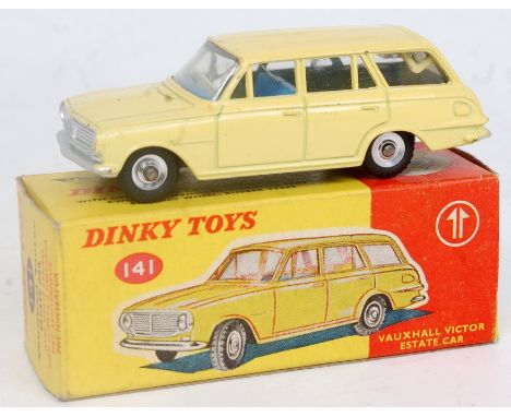 A Dinky Toys No. 141 Vauxhall Victor estate car, comprising lemon yellow body with blue interior and spun hubs, in the origin