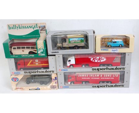 12 various boxed Corgi Toys and Vanguards modern release diecasts to include Corgi Super Hauliers Volvo curtainside (Kit Kat)