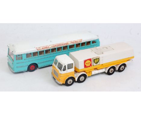 A Dinky Toys loose commercial vehicle and public transport diecast group, two examples to include a Dinky Continental Tours b