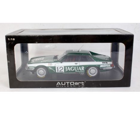 An Autoart Millennium 1:18 scale model of a Jaguar XJS TWR racing ETCC Spar racing car, 1984, finished in green and white wit