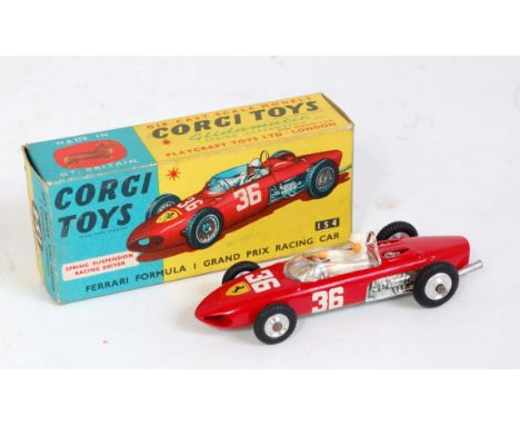 Corgi Toys, 154, Ferrari Formula 1 Car, red body, RN36, in the original blue and yellow all card box, with leaflet (NM-BVG)