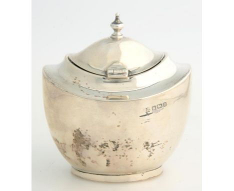 A GEORGE V SILVER TEA CADDY, 9 CM H, BY JAMES DEAKIN &amp; SONS, SHEFFIELD 1930, 2OZS 13DWTS++DENTED AND TARNISHED