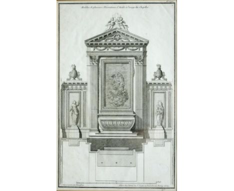 AN 18TH C FRENCH ARCHITECTURAL ENGRAVING BY DE NEUFFORGE, 23 X 36CM 