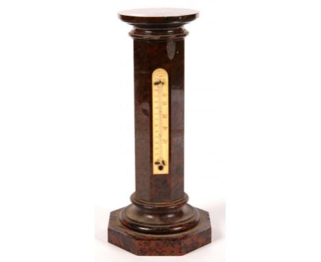 CORNWALL. A VICTORIAN SERPENTINE THERMOMETER BY THE LONDON AND PENZANCE SERPENTINE CO, PENZANCE, WITH ARCHED-TOP IVORY SCALE 