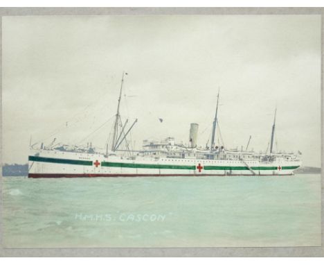 ENGLISH SCHOOL 1915, PORTRAIT OF HMHS GASCON, THE MOUNT WITH THREE SIGNATURES, PRESUMABLY OF NURSES, DATED 1ST 8 15, WATERCOL