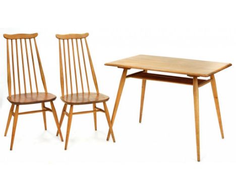 AN ERCOL KITCHEN TABLE AND A PAIR OF ERCOL CHAIRS 