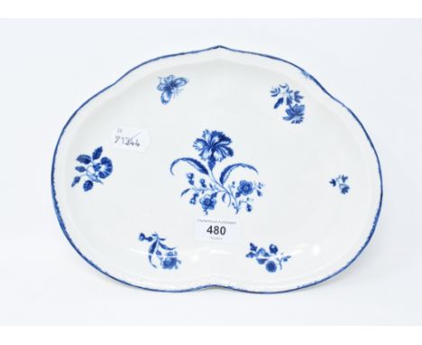 An 18th century Worcester blue and white porcelain serving dish, decorated flowers, 26 cm wideReport by NGNo visible cracks o