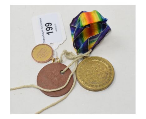 A Victory Medal, awarded to Cpt PH Cooper, an ID tag as Lieut Cooper, and a 9ct gold medallion 'For Service 1914-18, Hutton i