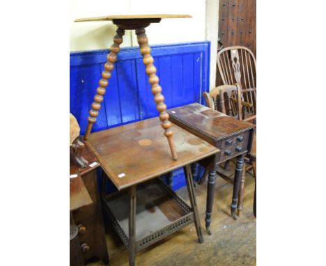 An octagonal occasional table, on bobbin turned legs, 54 cm diameter, and two other tables (3) 