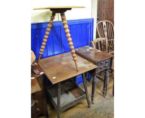 An octagonal occasional table, on bobbin turned legs, 54 cm diameter, and two other tables (3) 