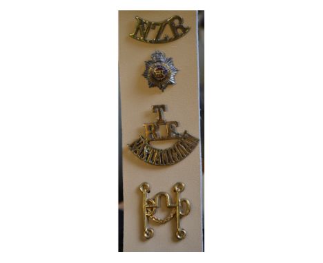 Twenty seven assorted cap, collar and shoulder badges, including T R E East Anglian shoulder badge 