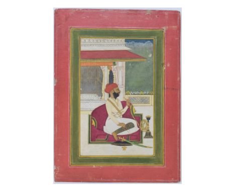 An Indian Samod gouache painting, of a seated man with a pipe, 27.5 x 20 cm (unframed) See illustration 