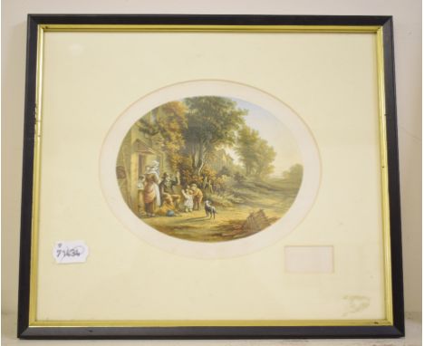 A Le Blond oval coloured print, The Pedler and Waiting At The Ferry, three others similar, and another, Scene at Windsor Cast