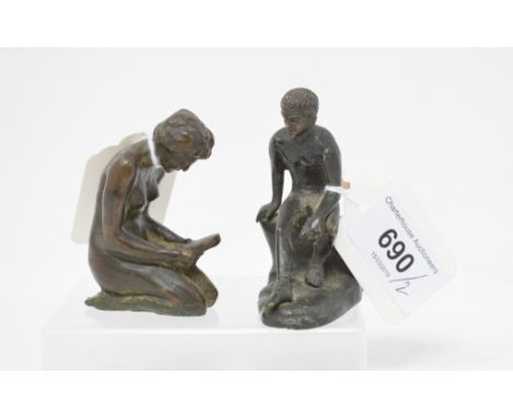 An Art Deco bronze, of a kneeling figure, 6 cm high, and another (2) 