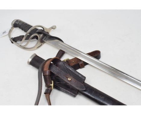 An Infantry sword, with a wire bound fishkin grip, and leather mounted scabbard 