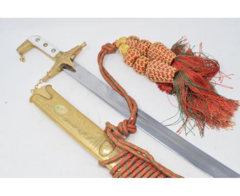 A Saudi Arabian Mameluke style dress sword, with a gilt metal scabbard 