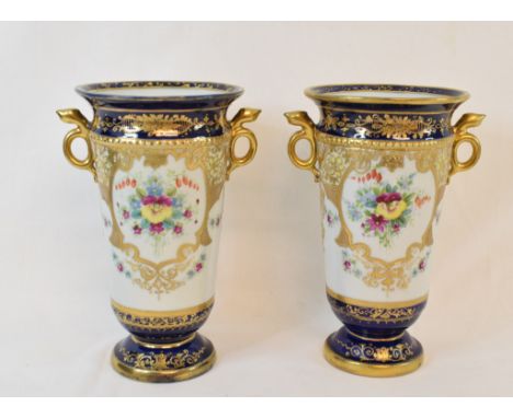 A pair of Noritake vases, with gilt and floral decoration, 20 cm high (2)Report by NGSome rubbing and losses to gilt decorati