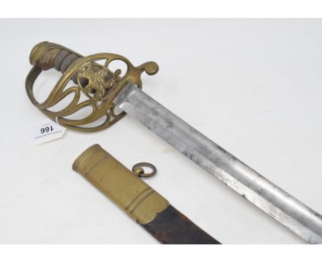 A Victorian sword, the brass guard with VR cipher, in a brass mounted leather scabbard, stamped 5/1879 AHC 1805Report by RBSo