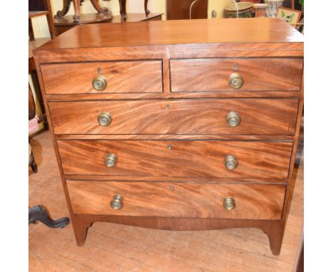 A mahogany chest, of two short and three long drawers, on bracket feet, 91 cm wideReport by GHDepth 51 cmHeight 91.5 cm Crack