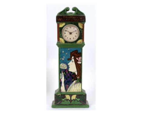 A Wileman & Co The Foley Intarsio pottery longcase clock, Prithee Watts O'Clock, designed by Frederick Rhead, 3116, glue repa