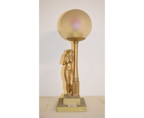 An Art Deco style lamp, applied a figure, 46 cm high 