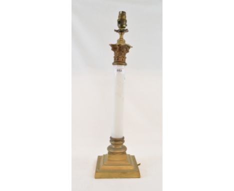 A gilt metal table lamp, with opaque glass column, 53.5 cm high (including fitment) 