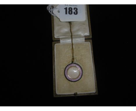 BOXED CARRINGTON GUILLOCHE ENAMEL PENDANTS AND GOLD CHAIN 